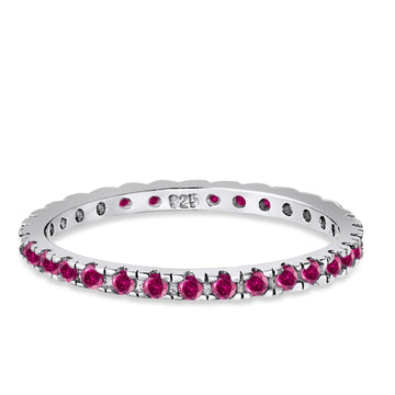 Stackable Ring Round Eternity Simulated Ruby CZ 925 Sterling Silver